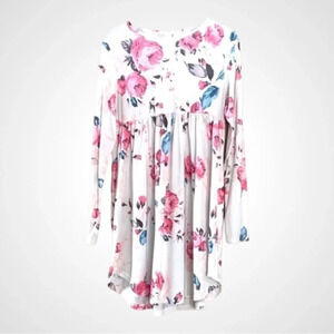 Macr &‎ Steve Floral Long Sleeve Babydoll Tunic with Flared Hem | Size M…